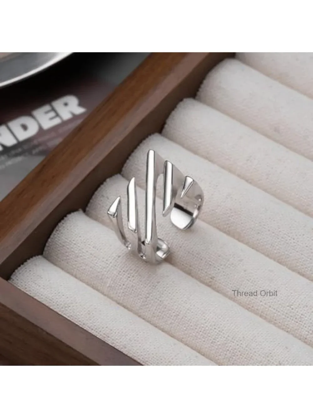 Geometric Statement Ring Bold Chunky Silver Thick Adjustable Open Ring